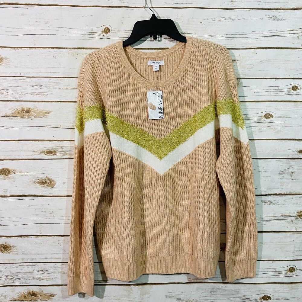 NWT Women's Nine West size medium pink shine chevron shine sweater
